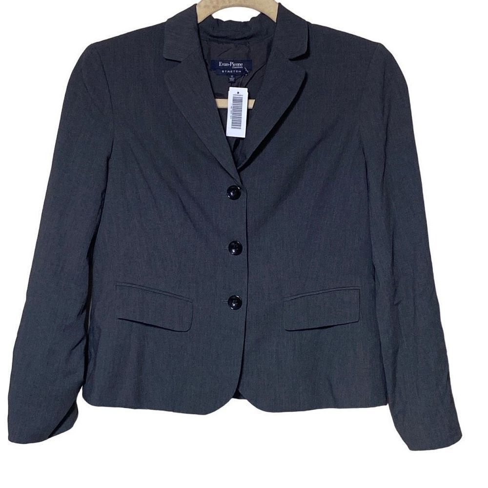 NWT Evan Picone Women's Gray Blazer 3 Button Closure Size 12